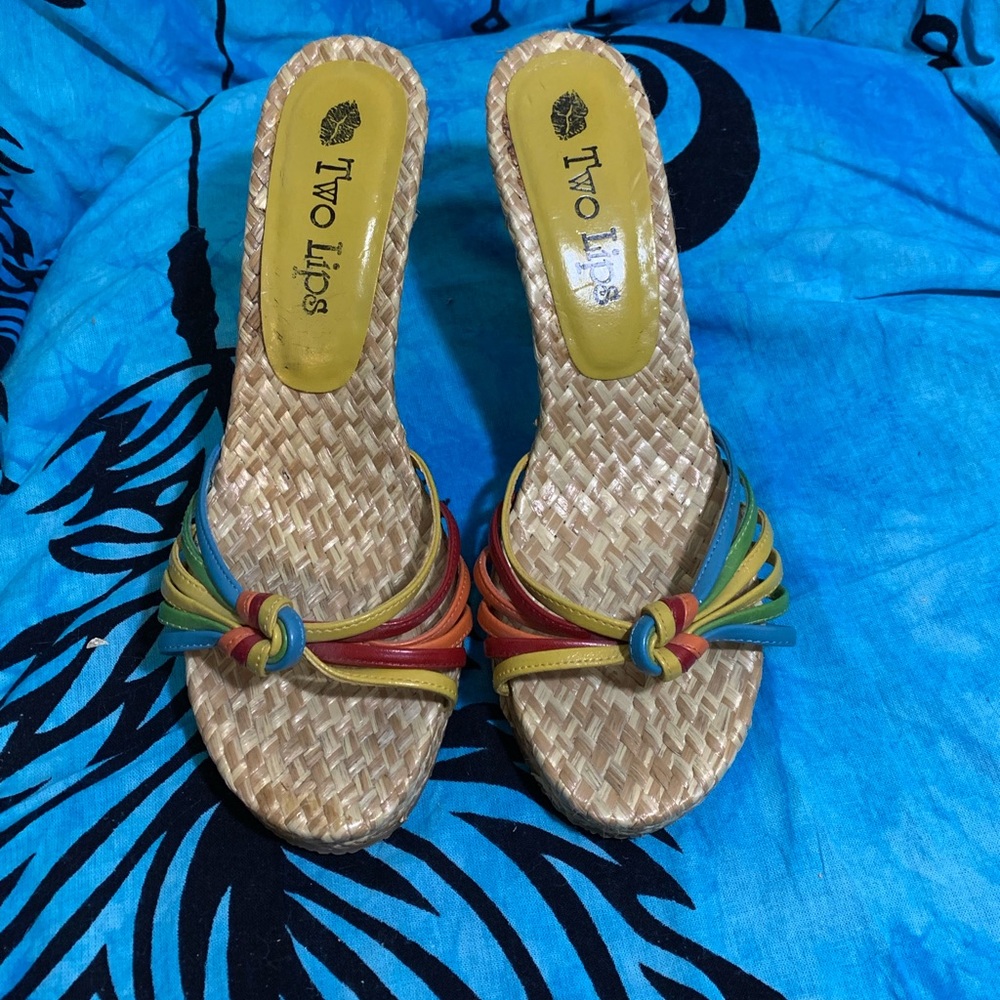 Two Lips Multi-colored Heeled Sandals Size 10